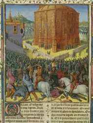 Ms Fr 247 fol.213 Le siège de Jérusalem par Nabuchodonosor, illustration des 